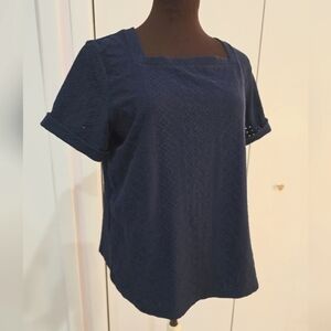 🪻Liz Claiborne Navy Blue Eyelet Short Sleeve Shirt Size L